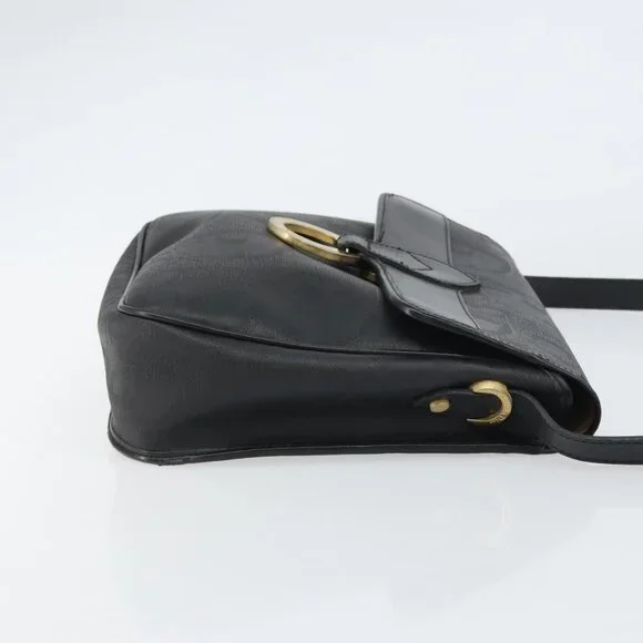 Authentic Christian Dior Trotter Canvas Shoulder Bag PVC Black Gold